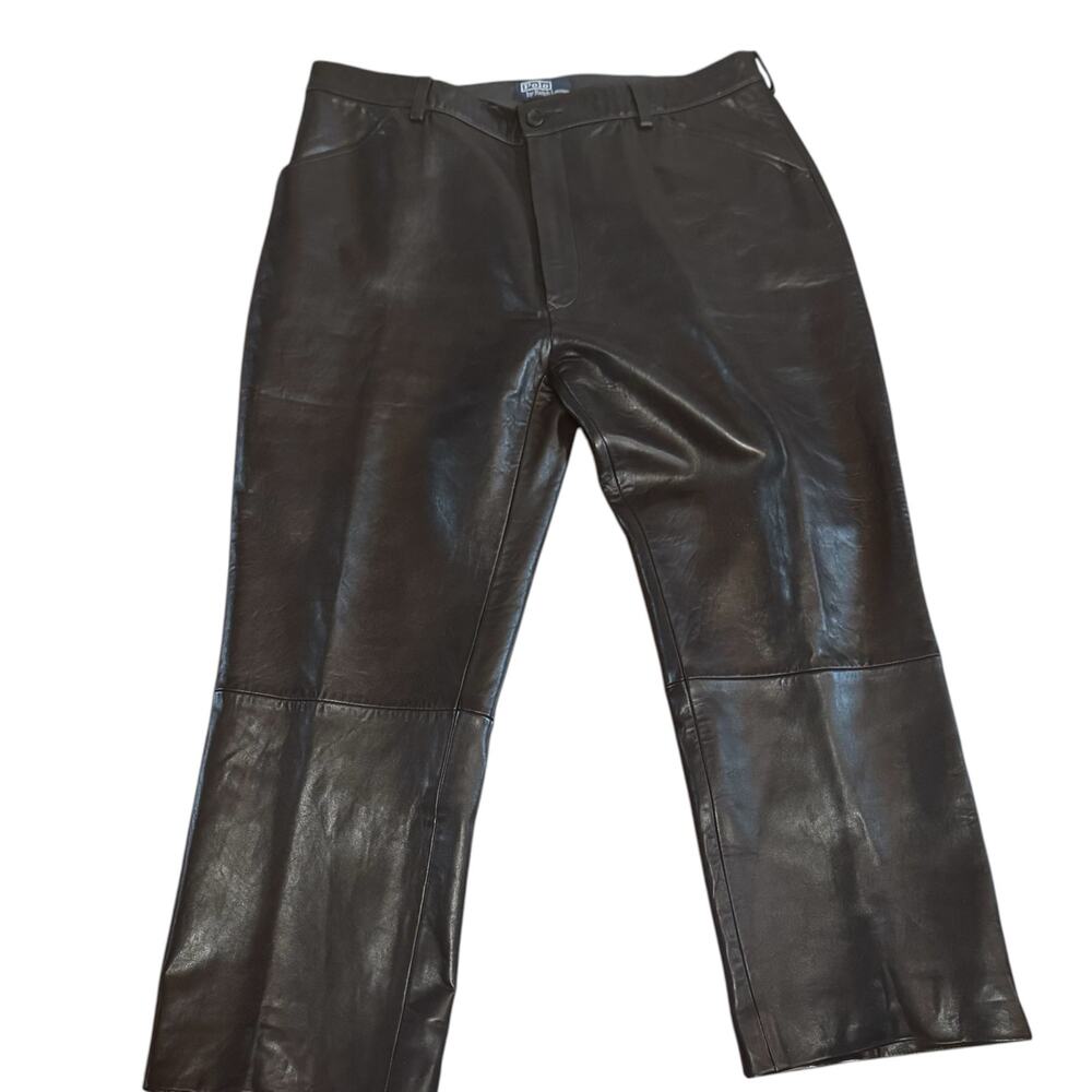 Vintage Polo Ralph Lauren Black Leather Biker Pants Size 42 1990’s